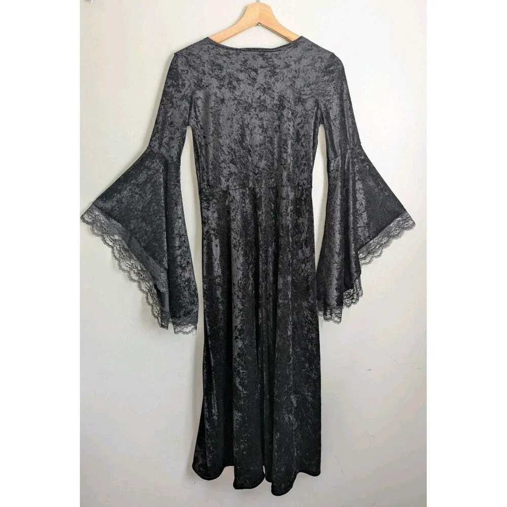 Vtg California Costume Co Angel Of Darkness Crushed Black Velvet Dress Sz Teen